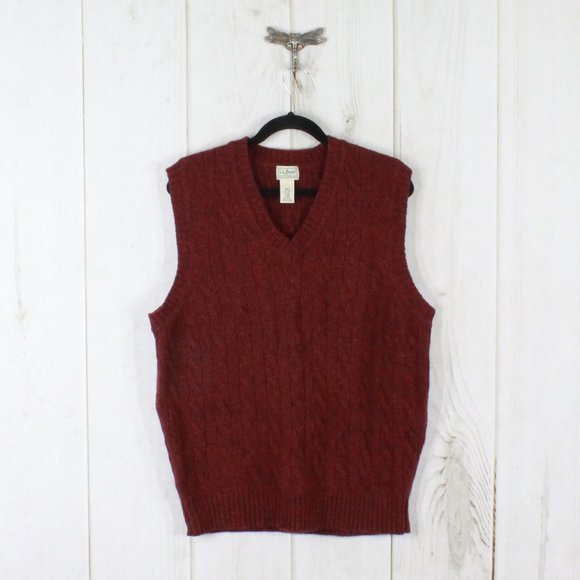 L.L. Bean Other - LL Bean Red 100% Wool Shetland V-Neck Cable Knit Pullover Vest Size L